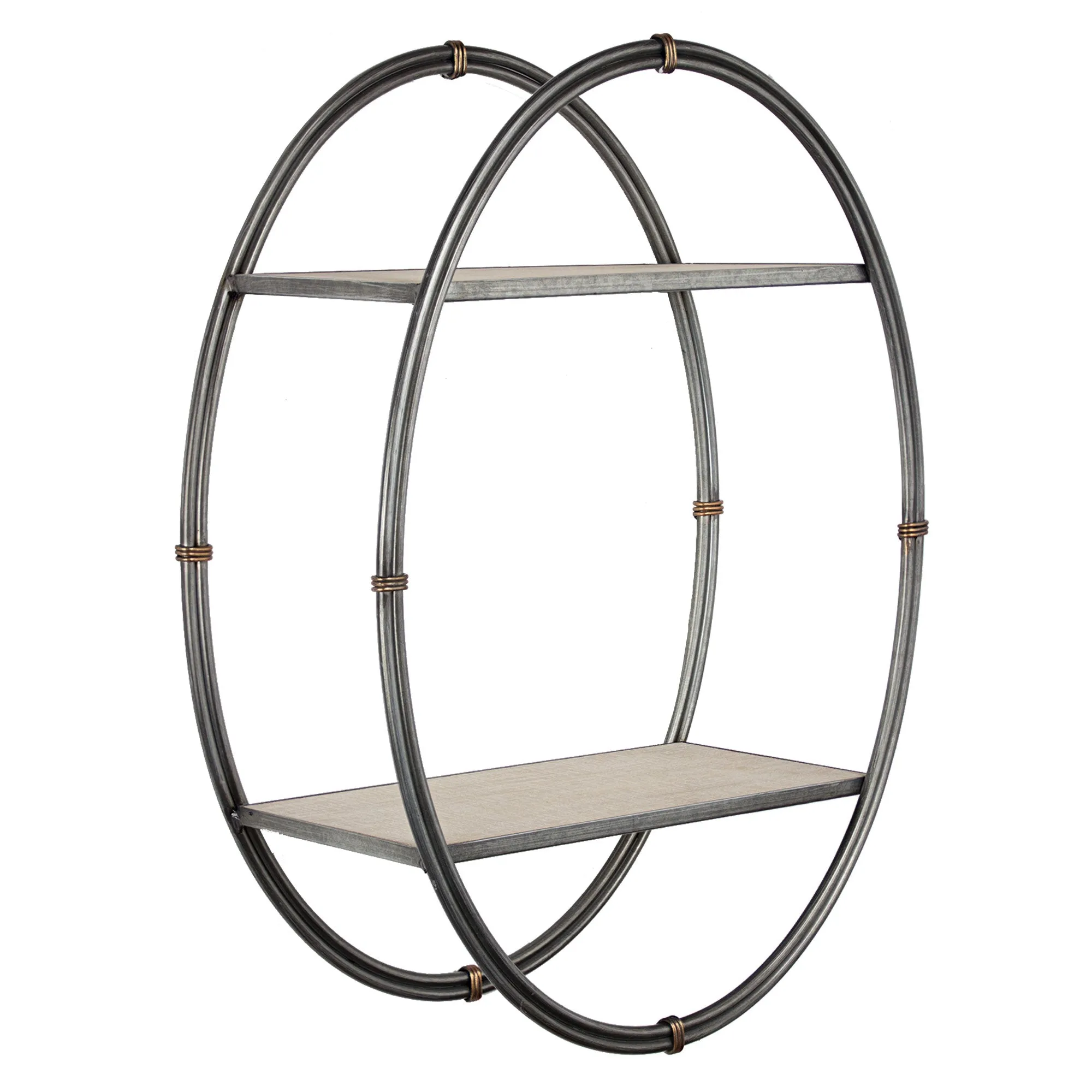 Wood and Metal Hanging Oval Wall Shelf