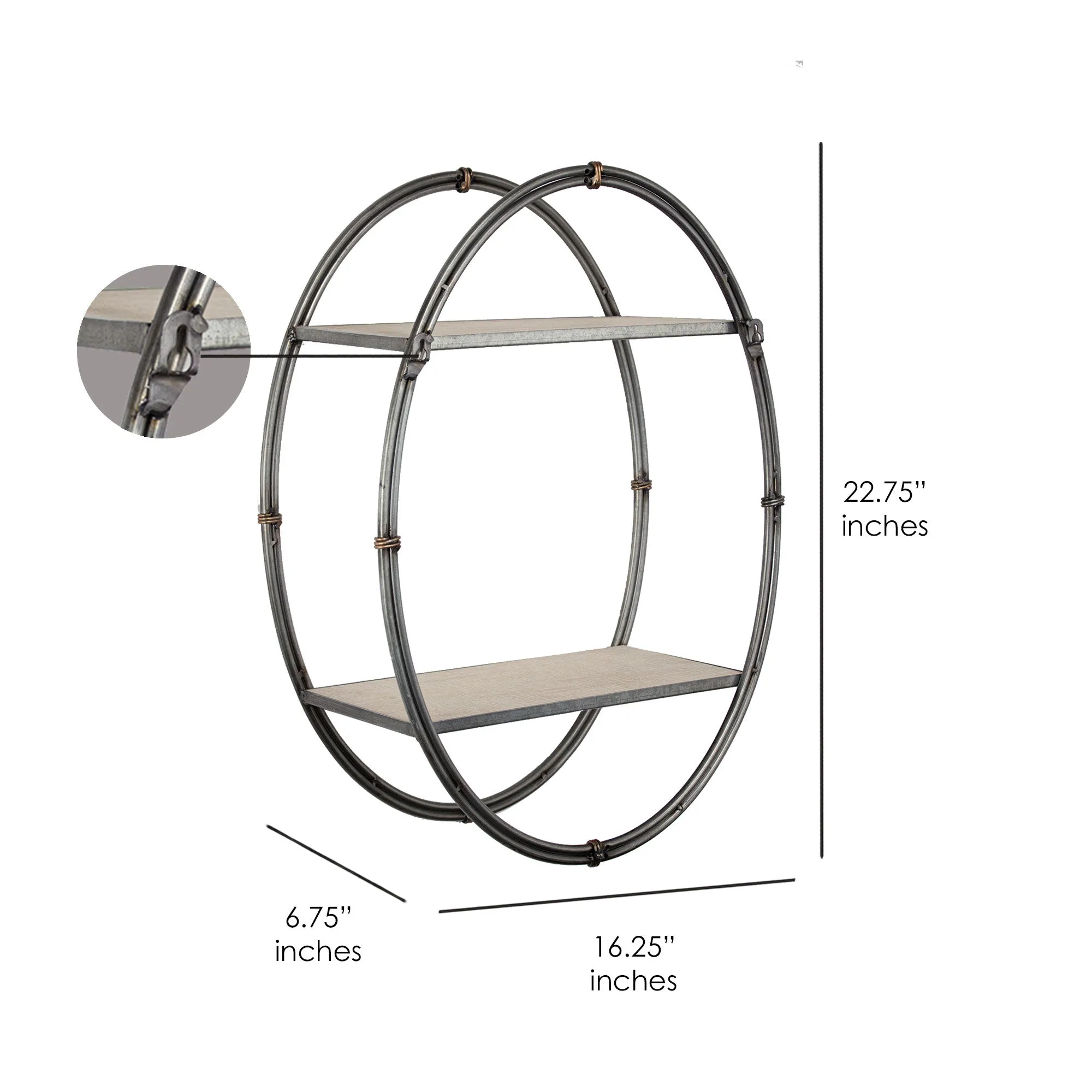 Wood and Metal Hanging Oval Wall Shelf