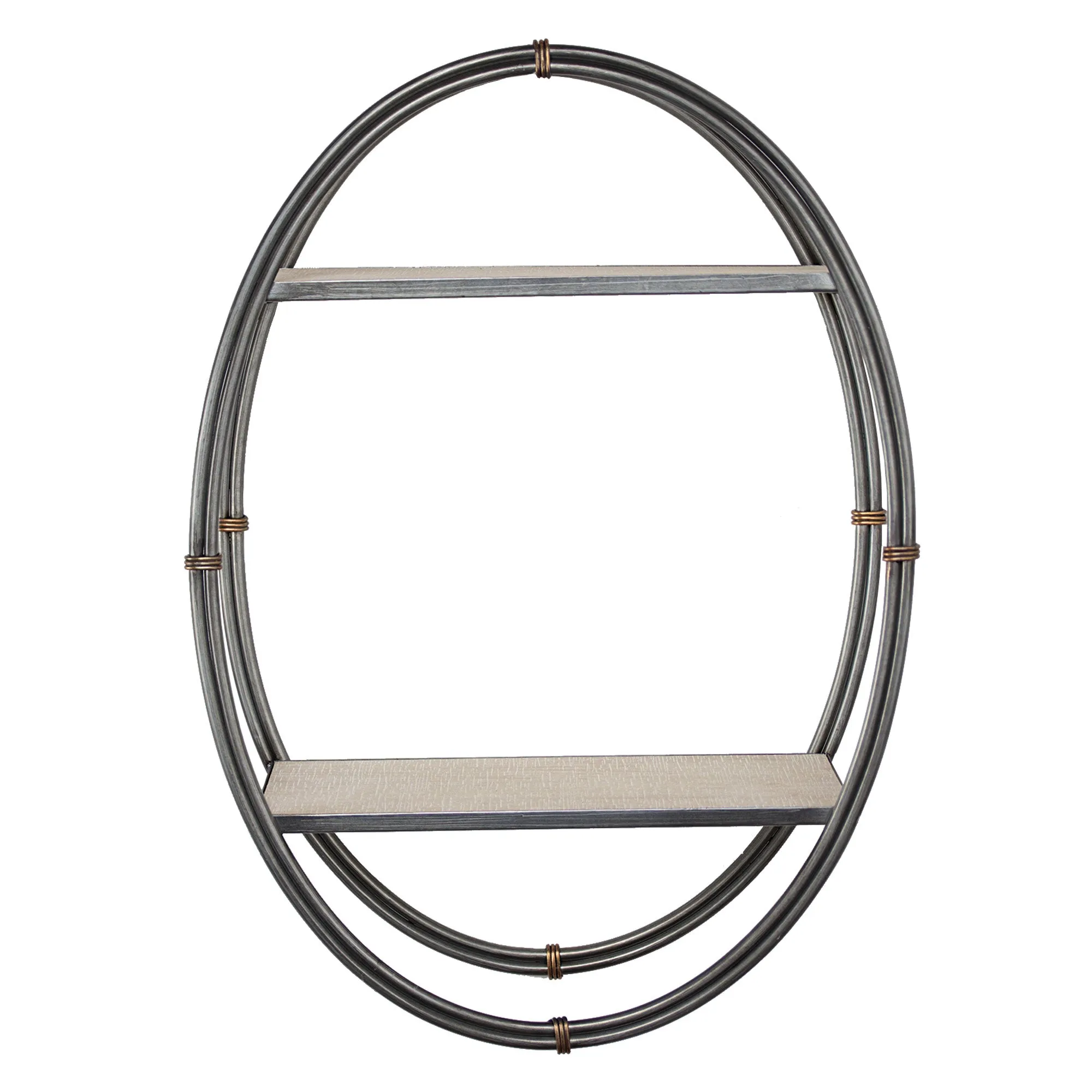 Wood and Metal Hanging Oval Wall Shelf