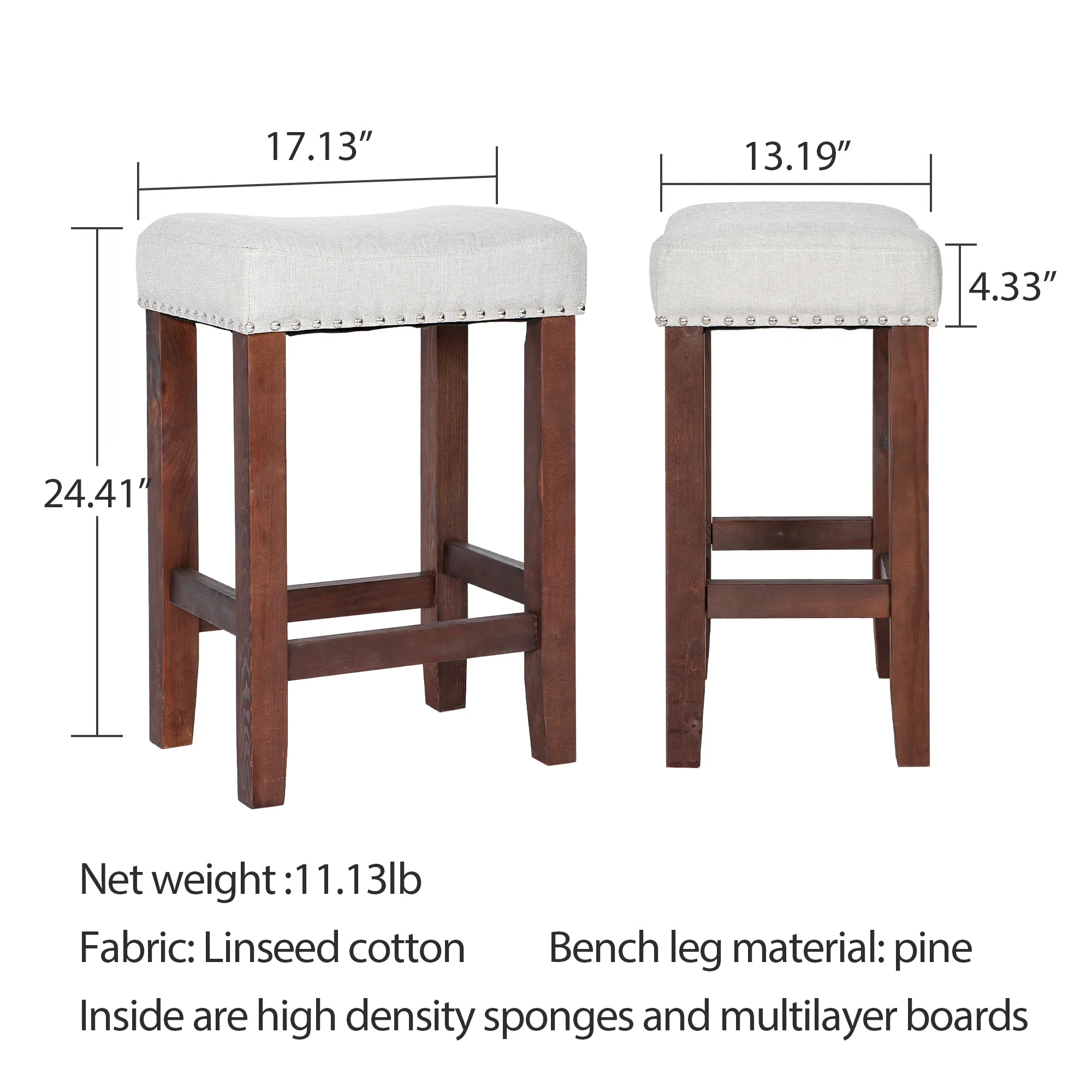 ZENY™ 24" Kitchen Counter Wood Bar Stool, Padded Saddle Stool for Dining Room, Living Room, Study