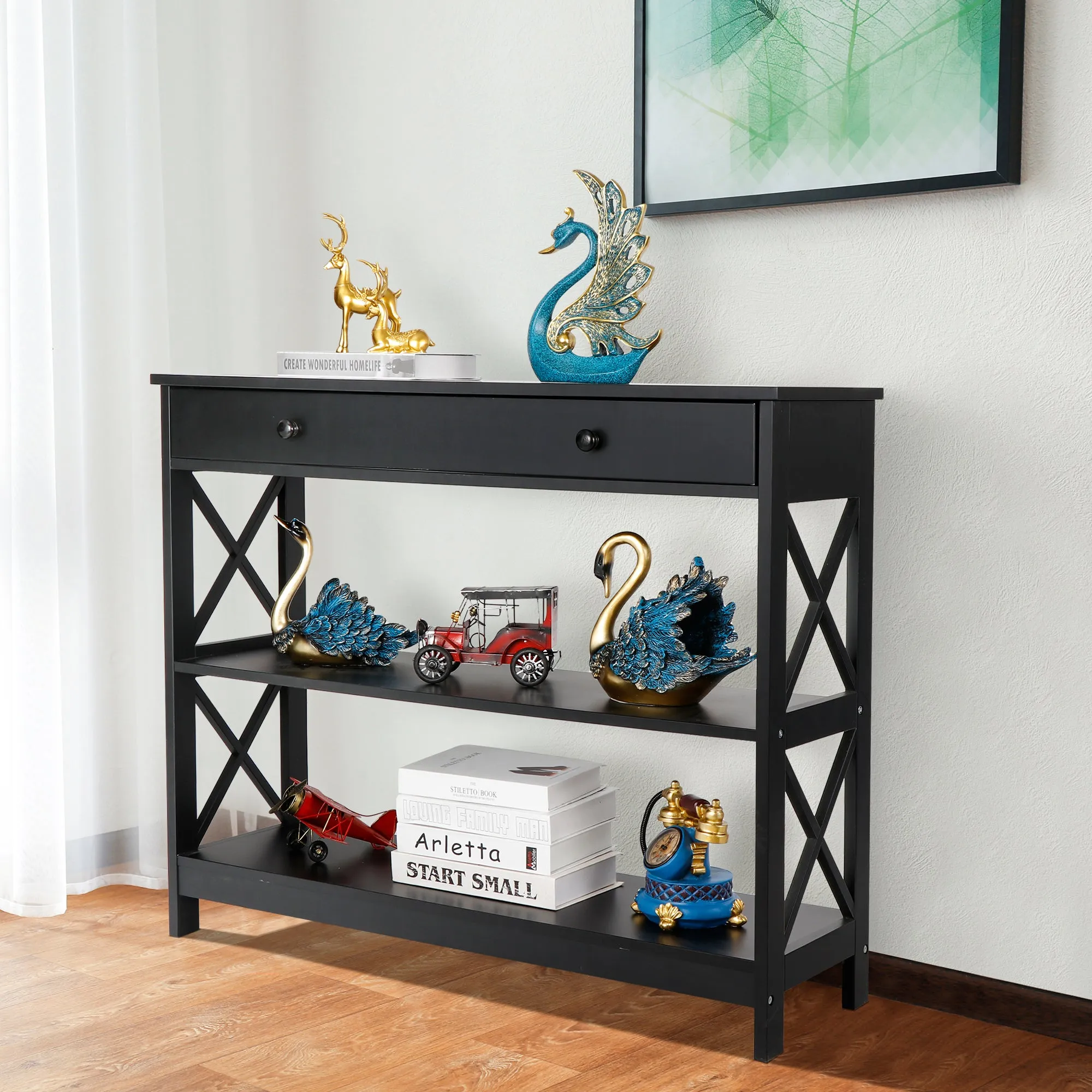 ZENY™ 3 Tier Console Table with Drawer Narrow Sofa Side Table Accent End Table