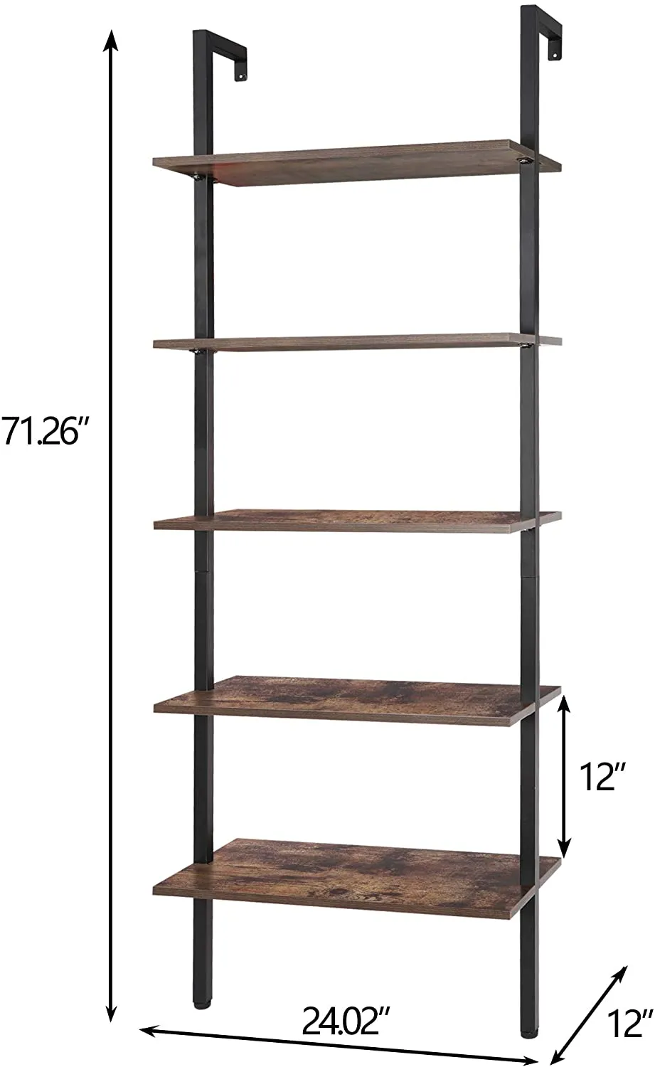 ZENY™ 5-Shelf Modern Bookcase, Wall Mount Ladder Bookshelf with Industrial Metal Frame, Open Display Storage Rack for Home Office