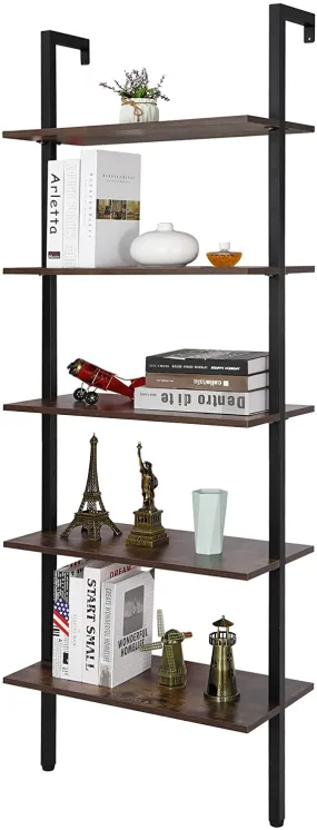 ZENY™ 5-Shelf Modern Bookcase, Wall Mount Ladder Bookshelf with Industrial Metal Frame, Open Display Storage Rack for Home Office